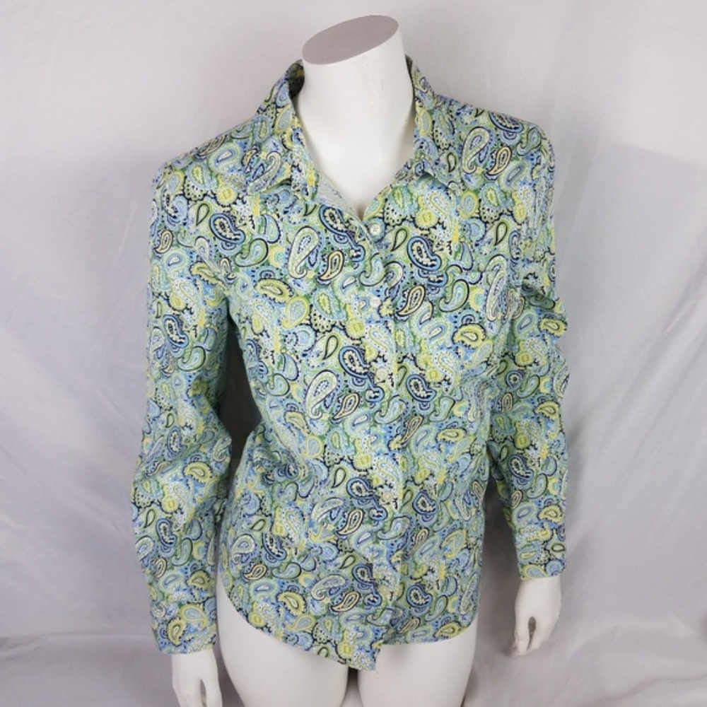 banana republic women’s Green paisley design button-up shirt-size S